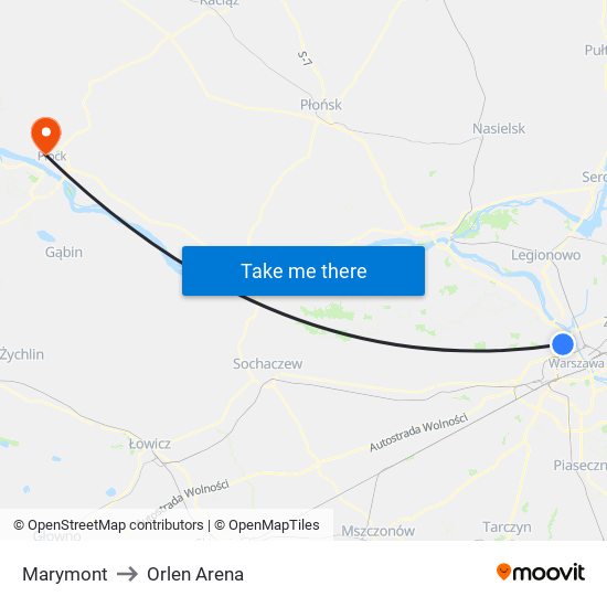 Marymont to Orlen Arena map