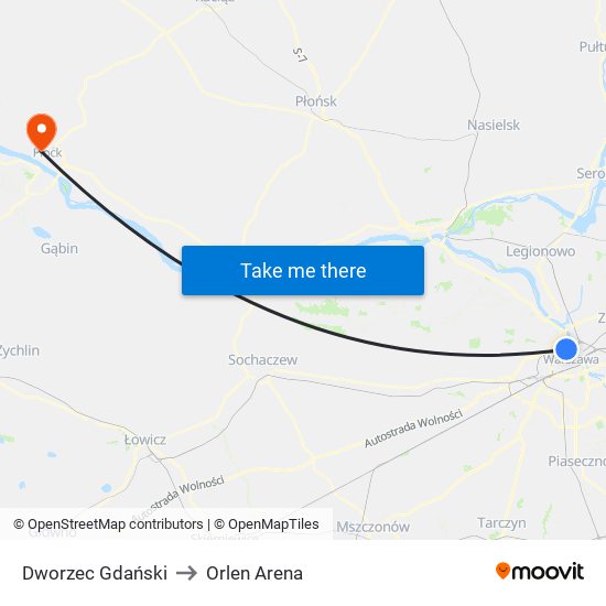 Dworzec Gdański to Orlen Arena map