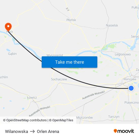 Wilanowska to Orlen Arena map