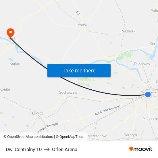 Dw. Centralny 10 to Orlen Arena map