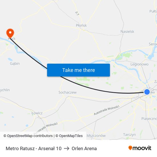 Metro Ratusz Arsenał to Orlen Arena map