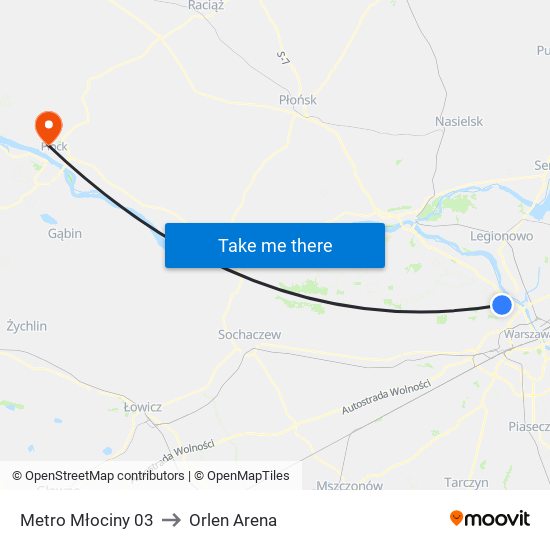 Metro Młociny 03 to Orlen Arena map