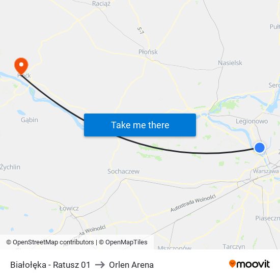 Białołęka - Ratusz 01 to Orlen Arena map