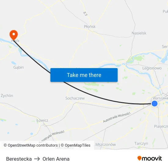 Berestecka to Orlen Arena map