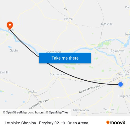 Lotnisko Chopina - Przyloty 02 to Orlen Arena map