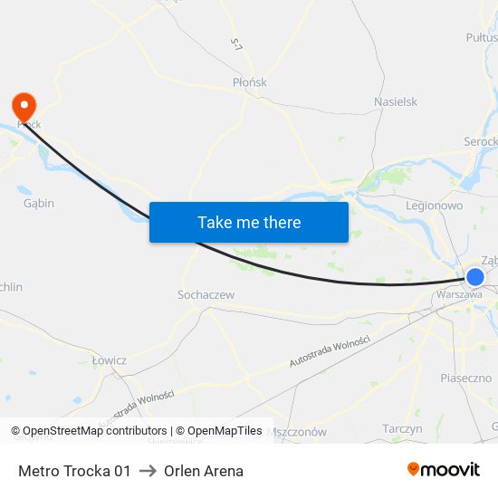 Metro Trocka 01 to Orlen Arena map