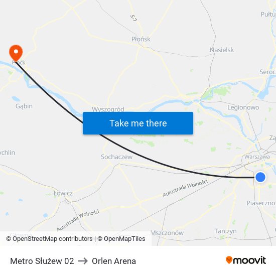 Metro Służew 02 to Orlen Arena map