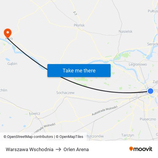 Warszawa Wschodnia to Orlen Arena map