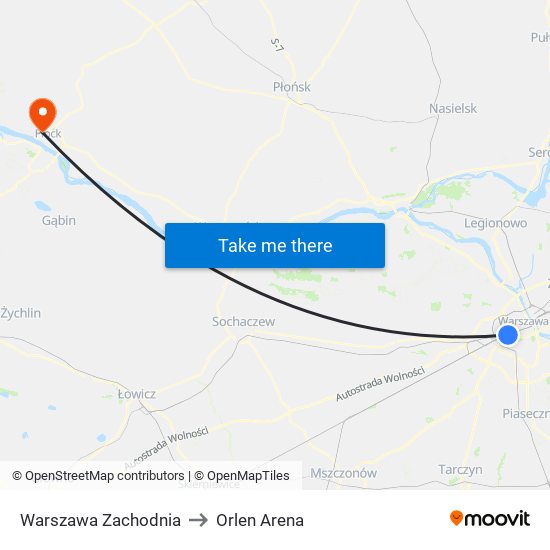 Warszawa Zachodnia to Orlen Arena map