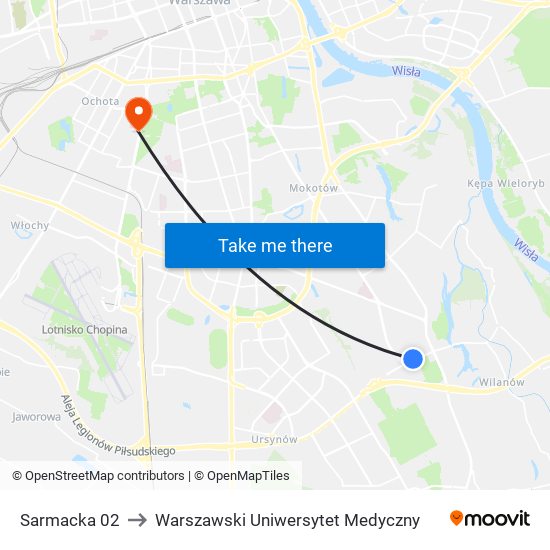 Sarmacka 02 to Warszawski Uniwersytet Medyczny map