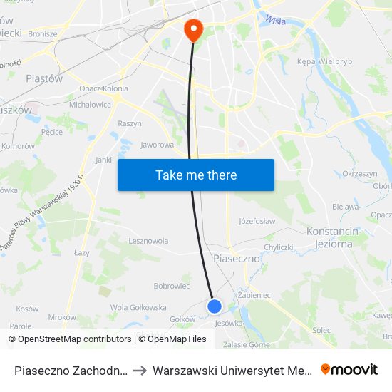 Piaseczno Zachodnia 02 to Warszawski Uniwersytet Medyczny map
