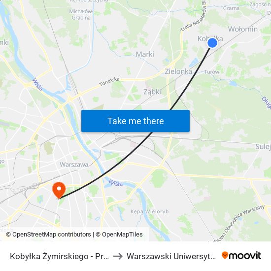 Kobyłka Żymirskiego - Przychodnia 02 to Warszawski Uniwersytet Medyczny map