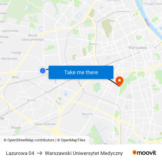 Lazurowa 04 to Warszawski Uniwersytet Medyczny map