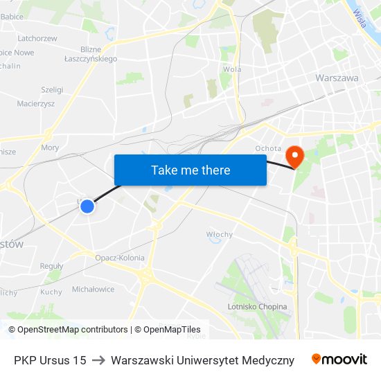 PKP Ursus 15 to Warszawski Uniwersytet Medyczny map