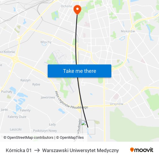 Kórnicka 01 to Warszawski Uniwersytet Medyczny map