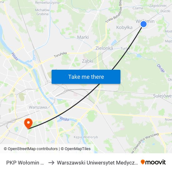 PKP Wołomin 01 to Warszawski Uniwersytet Medyczny map