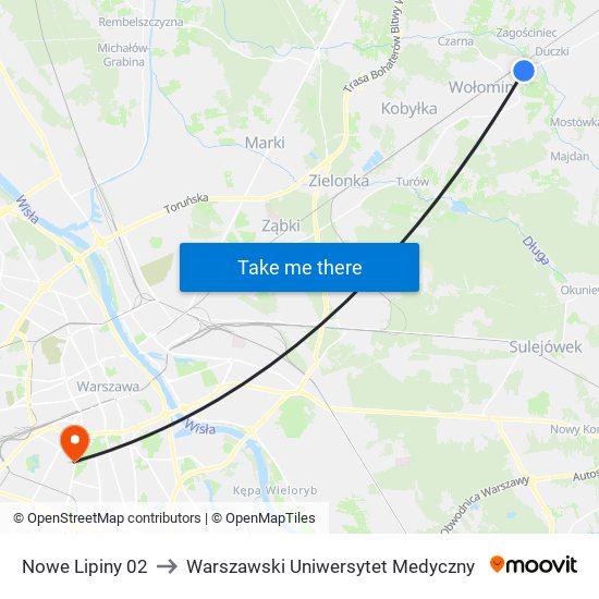 Nowe Lipiny 02 to Warszawski Uniwersytet Medyczny map