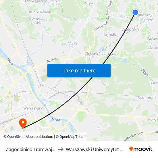 Zagościniec Tramwajowa 01 to Warszawski Uniwersytet Medyczny map