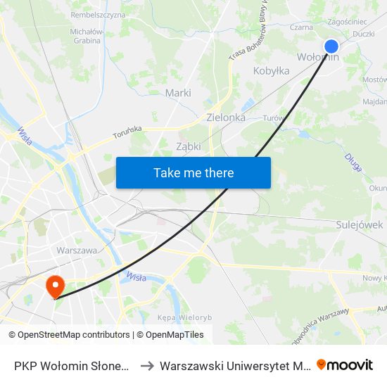 PKP Wołomin Słoneczna 02 to Warszawski Uniwersytet Medyczny map