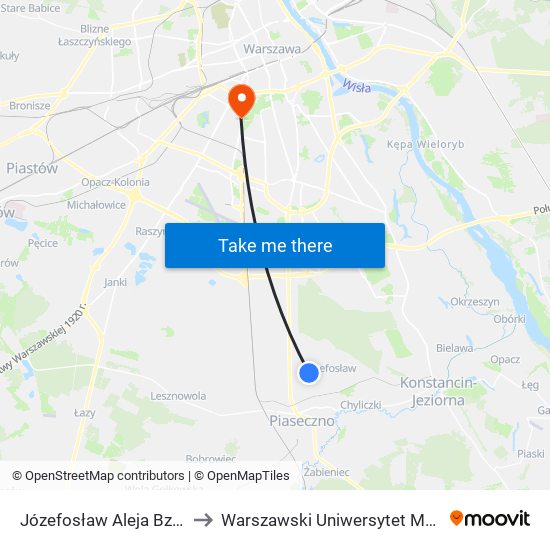 Józefosław Aleja Bzów 02 to Warszawski Uniwersytet Medyczny map