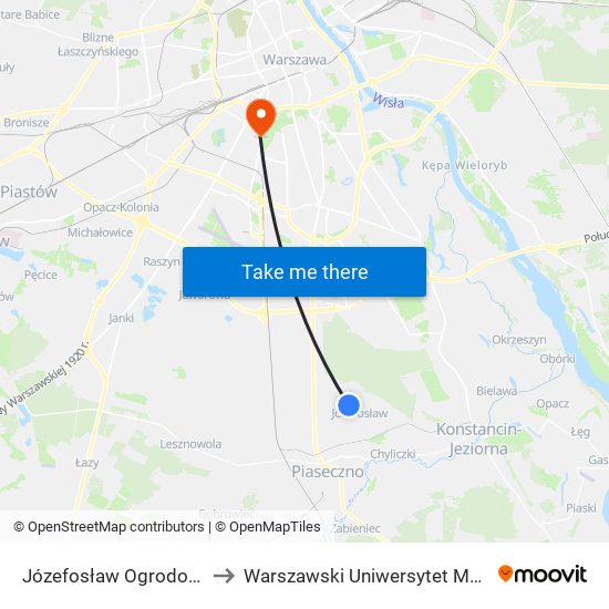 Józefosław Ogrodowa 01 to Warszawski Uniwersytet Medyczny map