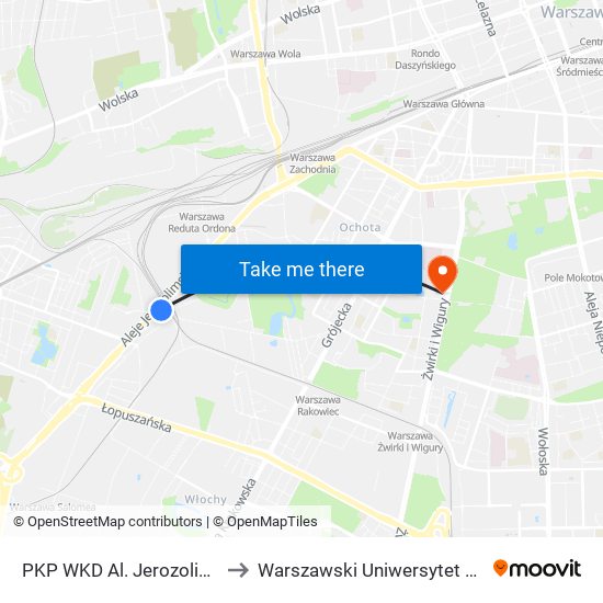 PKP WKD Al. Jerozolimskie to Warszawski Uniwersytet Medyczny map