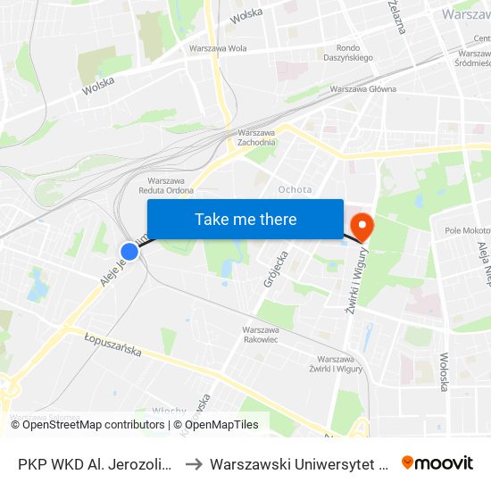 PKP WKD Al. Jerozolimskie to Warszawski Uniwersytet Medyczny map