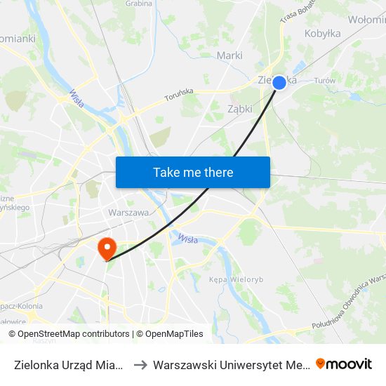 Zielonka Urząd Miasta 02 to Warszawski Uniwersytet Medyczny map