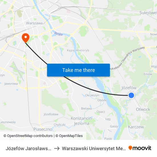 Józefów Jarosławska 01 to Warszawski Uniwersytet Medyczny map