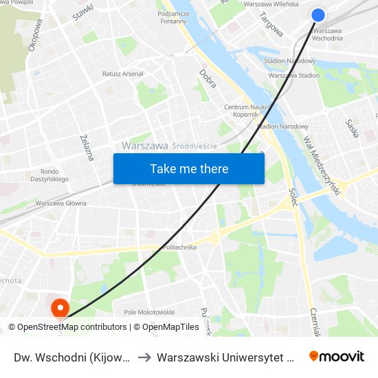 Dw. Wschodni (Kijowska) 15 to Warszawski Uniwersytet Medyczny map