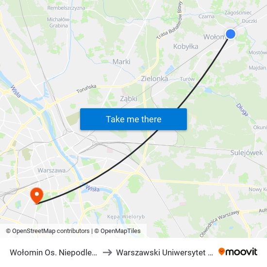 Wołomin Os. Niepodległości 03 to Warszawski Uniwersytet Medyczny map