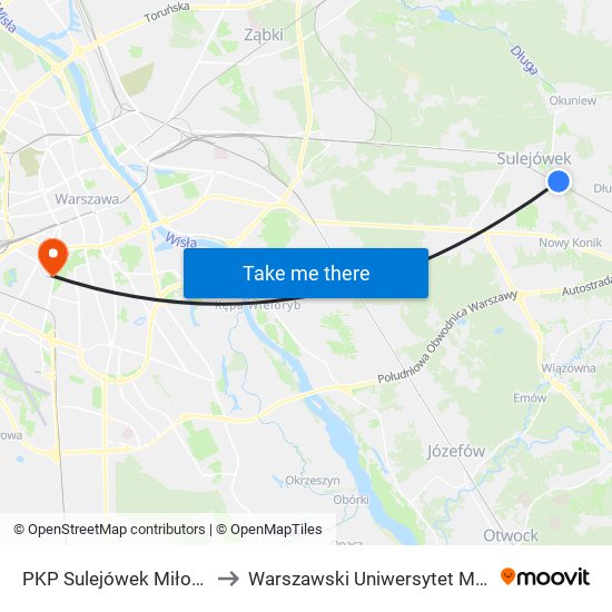 PKP Sulejówek Miłosna 01 to Warszawski Uniwersytet Medyczny map