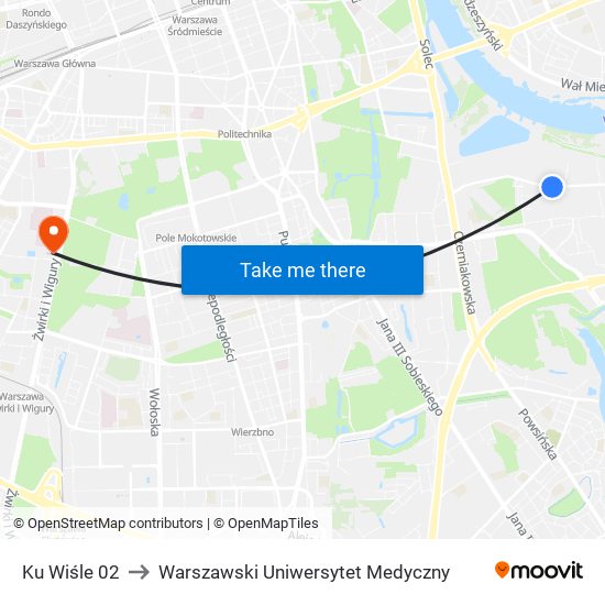 Ku Wiśle 02 to Warszawski Uniwersytet Medyczny map