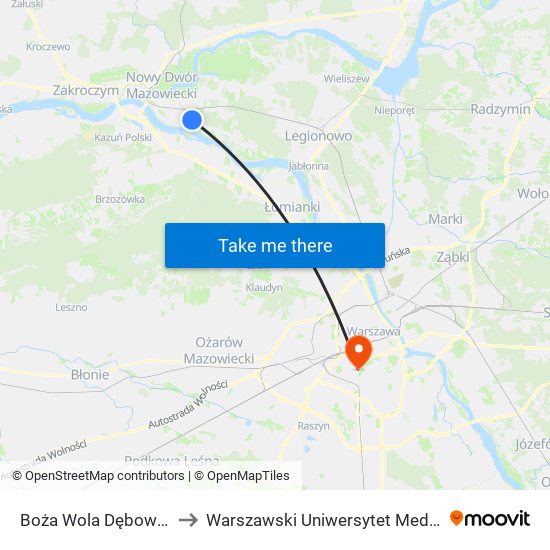 Boża Wola Dębowa 01 to Warszawski Uniwersytet Medyczny map