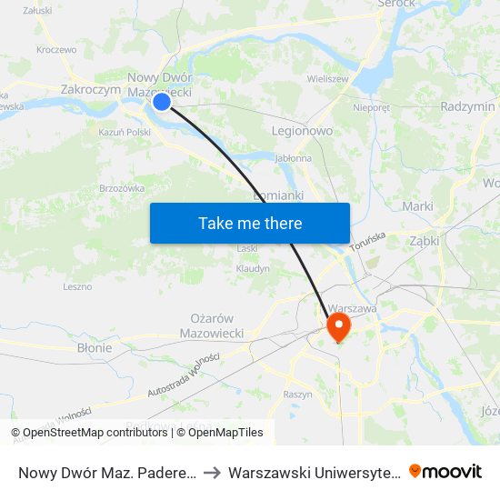 Nowy Dwór Maz. Paderewskiego 01 to Warszawski Uniwersytet Medyczny map