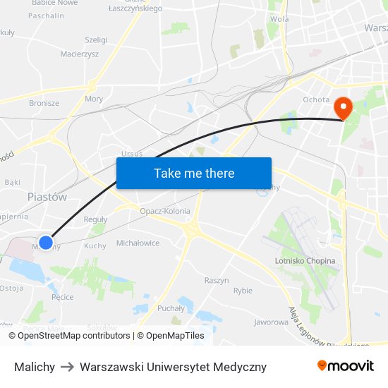 Malichy to Warszawski Uniwersytet Medyczny map