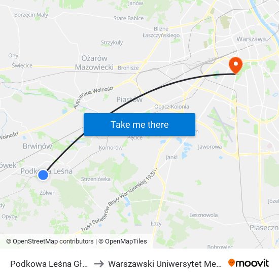 Podkowa Leśna Główna to Warszawski Uniwersytet Medyczny map