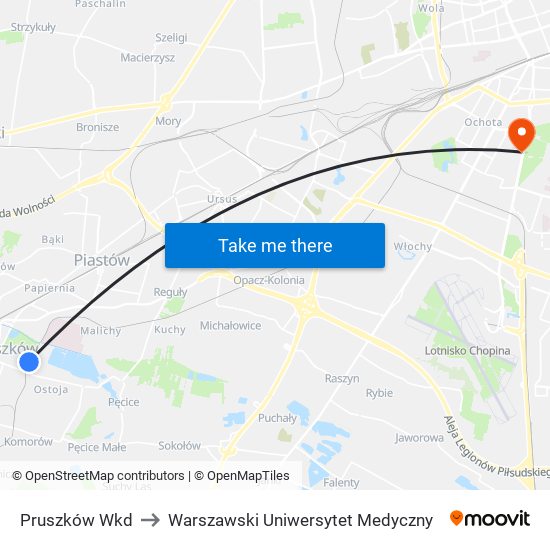 Pruszków Wkd to Warszawski Uniwersytet Medyczny map