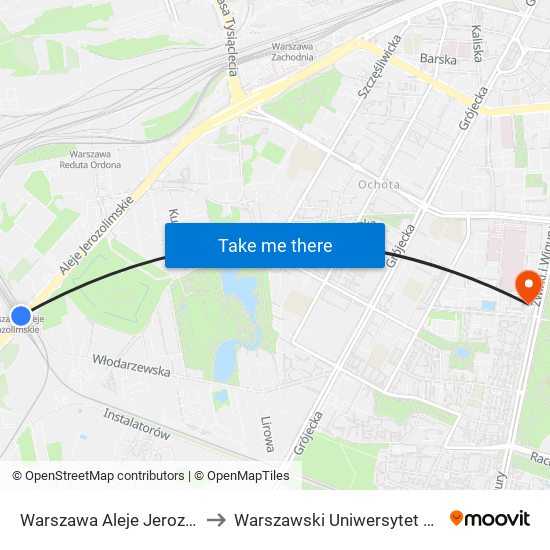 Warszawa Aleje Jerozolimskie to Warszawski Uniwersytet Medyczny map