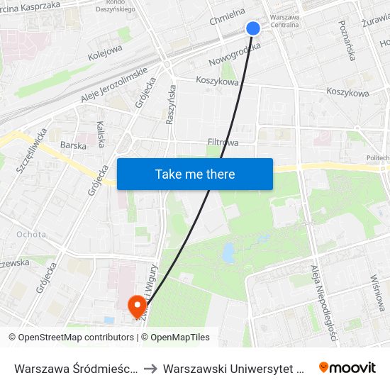 Warszawa Śródmieście WKD to Warszawski Uniwersytet Medyczny map