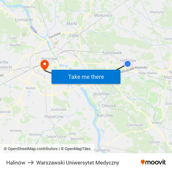 Halinów to Warszawski Uniwersytet Medyczny map