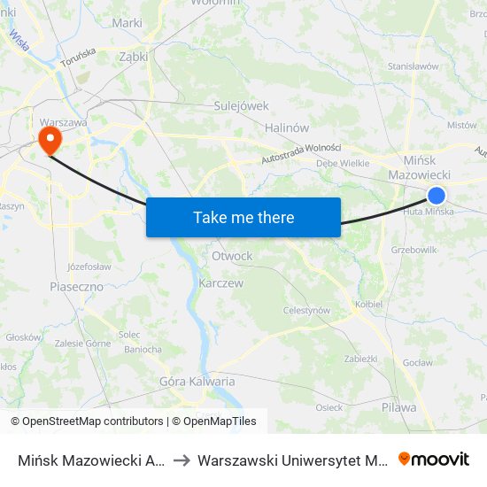 Mińsk Mazowiecki Anielina to Warszawski Uniwersytet Medyczny map