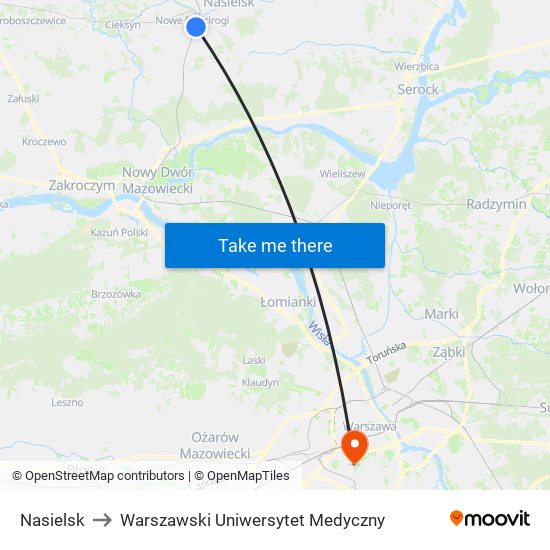 Nasielsk to Warszawski Uniwersytet Medyczny map