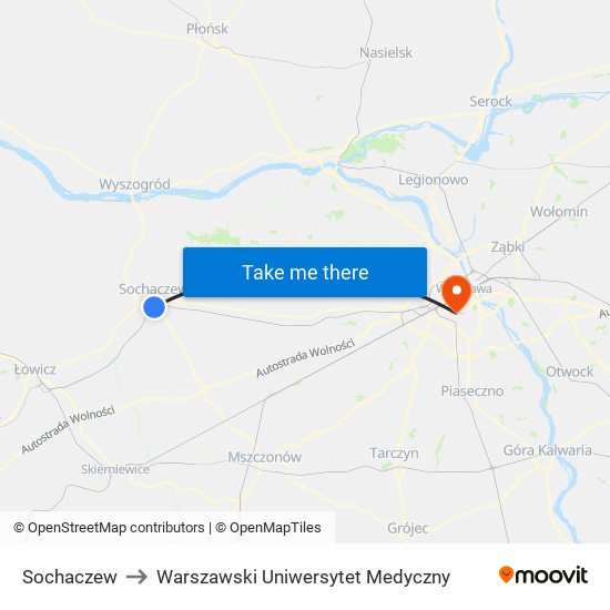 Sochaczew to Warszawski Uniwersytet Medyczny map