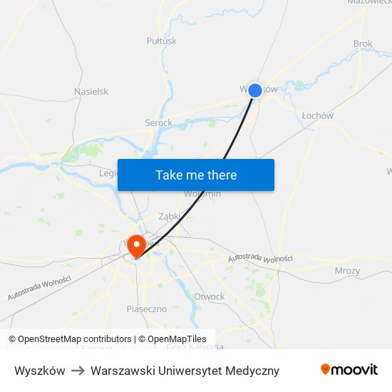 Wyszków to Warszawski Uniwersytet Medyczny map