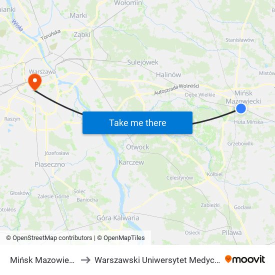 Mińsk Mazowiecki to Warszawski Uniwersytet Medyczny map