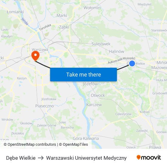 Dębe Wielkie to Warszawski Uniwersytet Medyczny map