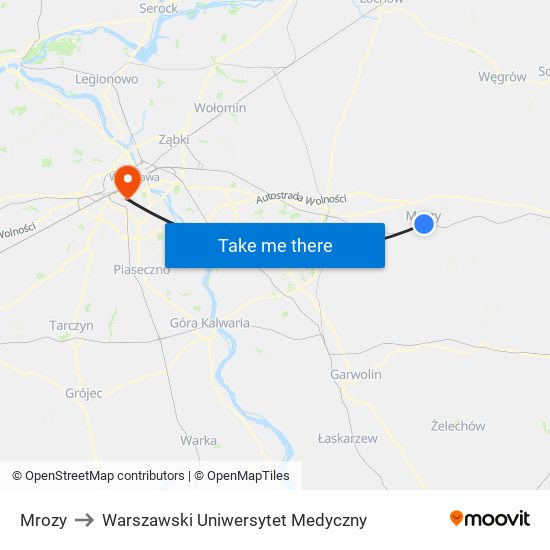 Mrozy to Warszawski Uniwersytet Medyczny map