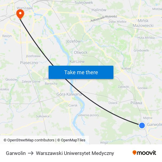 Garwolin to Warszawski Uniwersytet Medyczny map