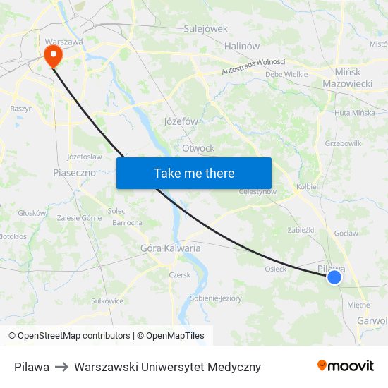 Pilawa to Warszawski Uniwersytet Medyczny map